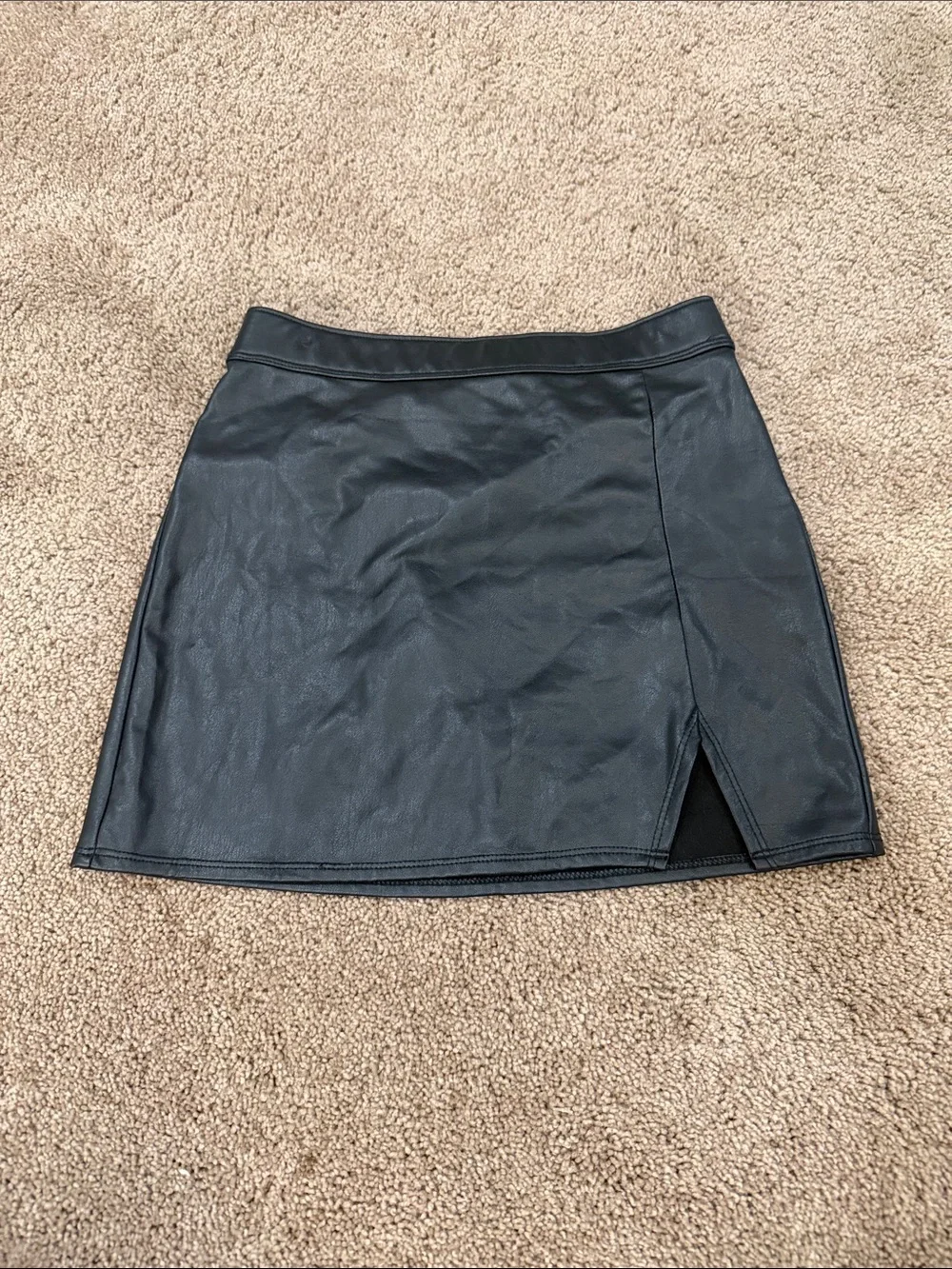 abercrombie kids Black Faux Leather Mini Skirt with Front Slit